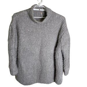 Free People Women's XS Gray Chunky Knit Mock Neck Pullover Sweater Oversized